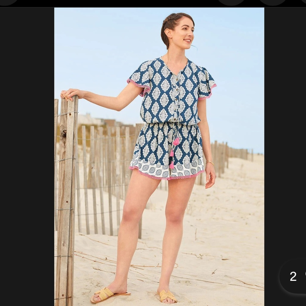 Matilda Jane Blue and White Jumpsuit with Pink Accents - Picture 5 of 5